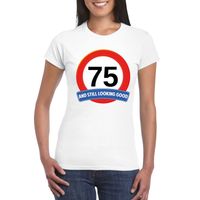 Verkeersbord 75 jaar t-shirt wit dames - thumbnail