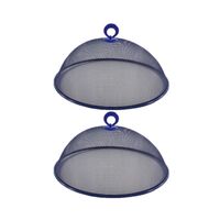 Set van 4x stuks metalen vliegenkappen/voedselkappen blauw rond 30 cm