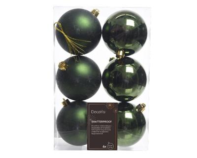 6 onbreekbare kerstballen dennen groen 8 cm