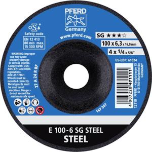 PFERD 62210626 E 100-6 SG STEEL/16,0 Afbraamschijf gebogen Diameter 100 mm Boordiameter 16 mm Staal 10 stuk(s)