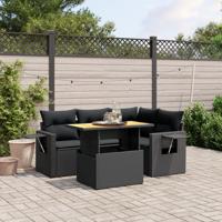 5-delige Loungeset met kussens poly rattan zwart