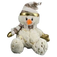 Pluche sneeuwpop knuffel pop met muts en sjaal 23 cm - thumbnail