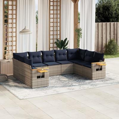 9-delige Loungeset met kussens poly rattan grijs