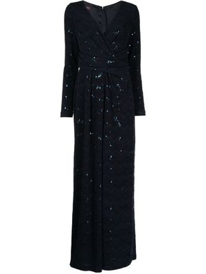 Talbot Runhof combinaison drappée à sequins brodés - Bleu