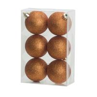 Kerstballen - 6x st - oranje - glitters - D6 cm - kunststof - kerstversiering Kerstballen - 6x st - oranje - glitters - D6 cm - kunststof - kerstversiering