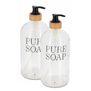 Zeeppompje - 2x - 1L - glas / bamboe - rond - pure soap - vrijstaand