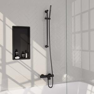 Opbouwset Bad- en Douchekraan Brauer Black Edition Thermostatisch Met Wandhouder En Handdouche 3 Standen Mat Zwart