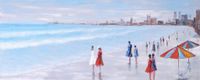 Schilderij - Handgeschilderd - Strandwandeling 150x60cm