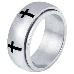 Edelstaal heren ring Spinning Cross Zilverkleurig