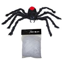 Horror spin groot 60 cm - incl. web - Halloween decoratie/versiering - zwart/rood - thumbnail