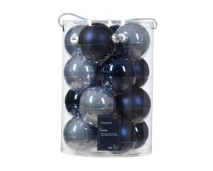 Kerstbal glas d8 cm blauw ass 16st kerst - Decoris