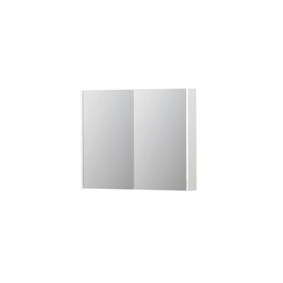 INK SPK2 Spiegelkast - 90x14x74cm - 2 deuren - dubbelzijdige Spiegel - schakelaar en stopcontact - MDF lak wit hoogglans 1105256