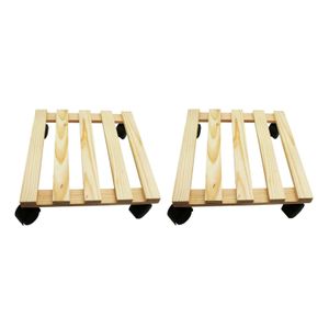 2x Houten planten trolleys/multirollers vierkant 30 cm