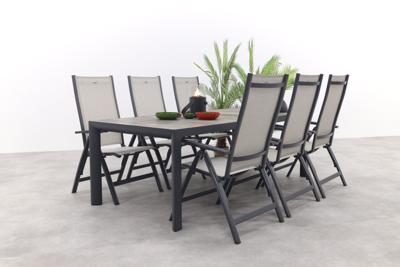 Hartman Monza/Kings verstelbare tuinset antraciet - 220x100 cm. - 7-delig
