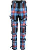 Charles Jeffrey Loverboy tartan buckled straight-leg trousers - Bleu - thumbnail