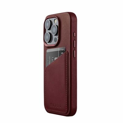 Mujjo Leather Wallet Case iPhone 15 Pro bordeaux