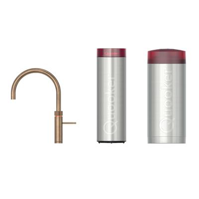 Quooker Fusion Round Keukenkraan Set - Kokend Warm- en Koud Water - Messing Patina - met COMBI+ Reservoir & CUBE - Direct Gekoeld Bruisend Water