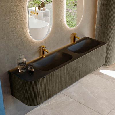 Badmeubel Mondiaz Kurve | 175 cm cm | Meubelkleur Shadow | Wastafelkleur Urban | Solid surface | Dubbel / Rechts spoelbak | 2 kraangaten