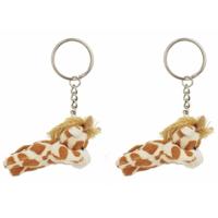 Nature Planet sleutelhanger Giraffe - 6x - 6 cm - pluche - knuffel sleutelhangers