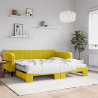 Slaapbank onderschuifbed en matrassen 100x200 cm fluweel geel