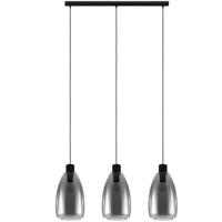 Eglo Glazen hanglamp Chelvey 3-lichts zwart met smoke glas 32166