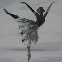 Schilderij -Handgeschilderd- Ballerina - zwart wit -  100x100cm