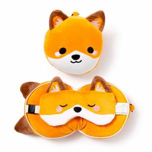 Finnick de Vos knuffel/reiskussen/slaapmasker - 2-in-1 set - voor kinderen