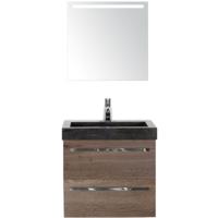 Seville Badmeubelset 60 cm - Tabacco - Wastafel Hardsteen Wit Lucca met Sence Spiegel