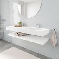 Mondiaz Alan badmeubel 150 cm solid suface planchet talc vrijhangend wastafel rechts 1 kraangat wit