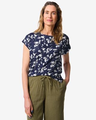 HEMA Dames T-shirt Amelie jersey bloemen donkerblauw (donkerblauw)