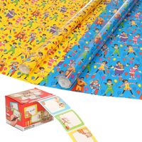 Sinterklaas inpakpapier/cadeaupapier 8x rollen en 50 naam stickers - Cadeaupapier - thumbnail