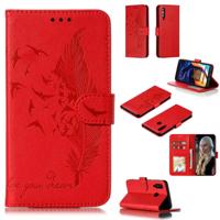 Feather patroon Litchi textuur horizontale Flip lederen draagtas met portemonnee & houder & kaartsleuven voor Galaxy A60 (rood)