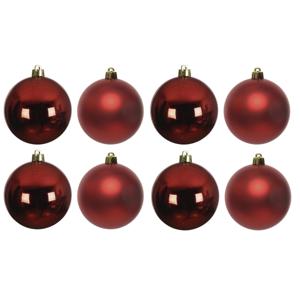 Decoris Kerstballen - 8x st - donkerrood - 10 cm - kunststof - kerstversiering