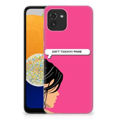 Samsung Galaxy A03 Silicone-hoesje Woman Don't Touch My Phone Samsung Galaxy A03 Silicone-hoesje Woman Don't Touch My Phone