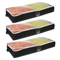 Dekbed/kussen opberghoes met venster - 3x stuks - zwart - 100 x 45 x 16 cm - Opberghoezen
