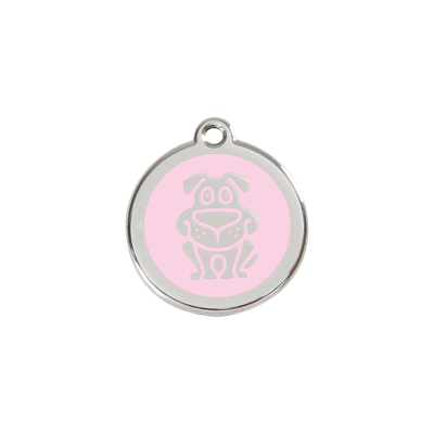 Dog Pink roestvrijstalen hondenpenning small/klein dia. 2 cm - Reddingo
