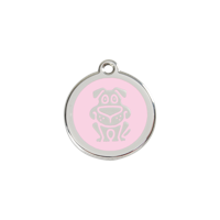 Dog Pink roestvrijstalen hondenpenning small/klein dia. 2 cm - Reddingo