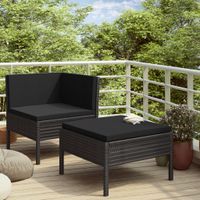 2-delige Loungeset met kussens poly rattan zwart