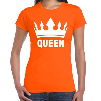 Koningsdag T-shirt voor dames - Queen - kroon - oranje - feestkleding