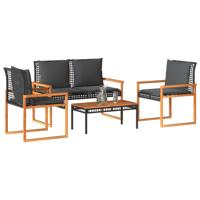 4-delige Loungeset met kussens poly rattan zwart - thumbnail