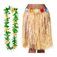 Hawaii verkleed hoela rokje en bloemenkrans - volwassenen - naturel - tropisch themafeest - hoela - thumbnail