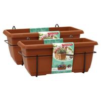 Plasticforte Balkonbak - 2x - terracotta - 40 cm - plantenbak met hanger - bloembak