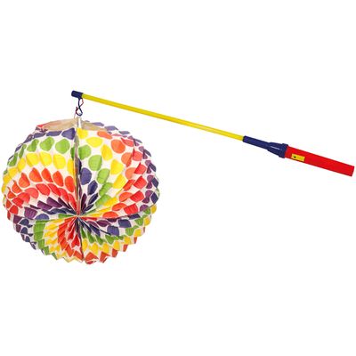 Lampionstokje 50 cm - met lampion - regenboog stippen - D26 cm