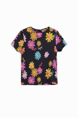 T-shirt met korte mouwen en bloemen - BLACK - 9/10