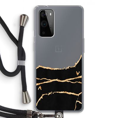 Gouden marmer: OnePlus 9 Pro Transparant Hoesje met koord
