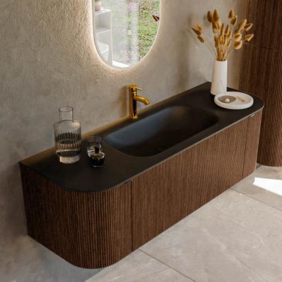 Badmeubel Mondiaz Kurve | 140 cm | Meubelkleur Walnut | Wastafelkleur Urban | Midden spoelbak | 1 kraangat