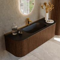 Badmeubel Mondiaz Kurve | 140 cm | Meubelkleur Walnut | Wastafelkleur Urban | Midden spoelbak | 1 kraangat
