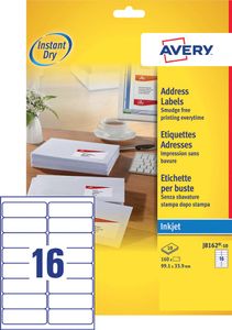 Avery J8162-10 adresetiketten ft 99,1 x 33,9 mm (b x h), 160 etiketten, wit