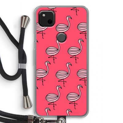 Flamingo: Pixel 4a Transparant Hoesje met koord