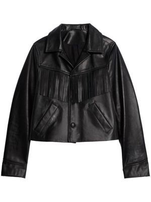 AMI Paris veste en cuir à franges - Noir